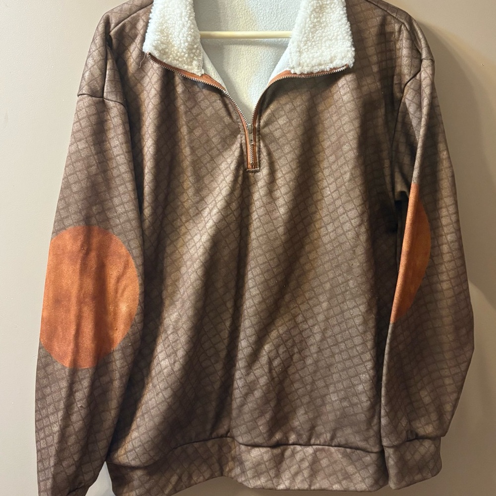 Men's Brown and Orange Lightweight Fleece Lined Jacket Pullover Size M NWOT